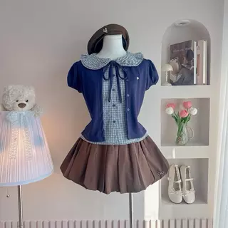 Bonny look เสื้อคอบัวแขนตุ๊กตา กระโปรงบอลลูนน