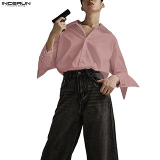 INCERUN เสื้อเชิ้ตผู้ชายสไตล์ Pure Color Destruction