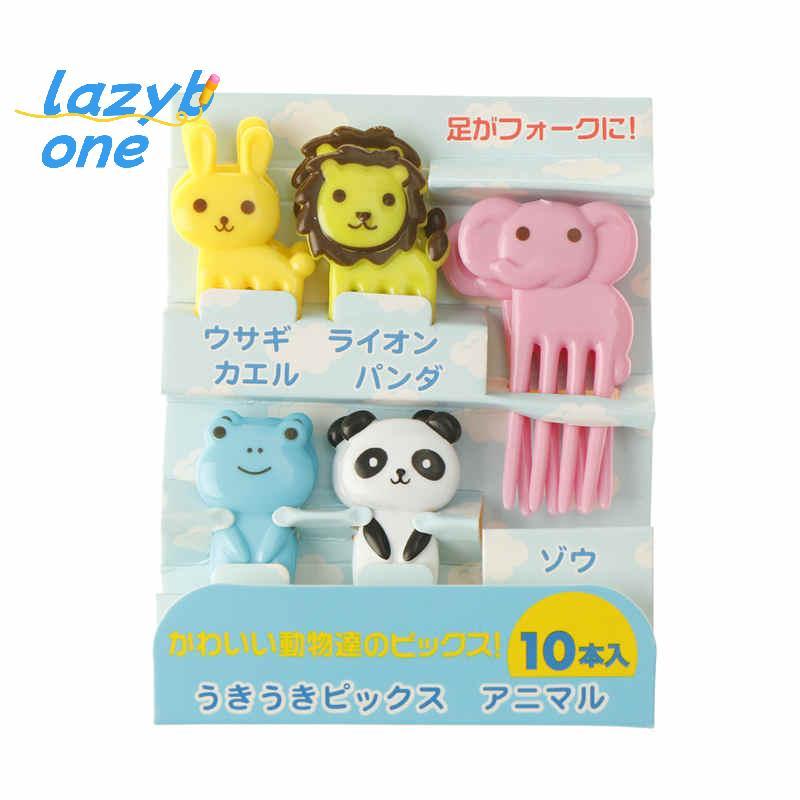 LZ-t] 10 ชิ้น/เซ็ตเด็กสัตว์การ์ตูนส้อมผลไม้ป้ายไม้จิ้มฟันผลไม้ Bento Lunch Decor [ใหม่]