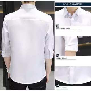 ZENOX เสื้อแขน3/4ผู้ชาย ลายสไตล์เกาหลี สลิมฟิต ผ้าไหมน้ำแข็ง เหมาะสำหรับใส่ทำงานหรือลำลอง