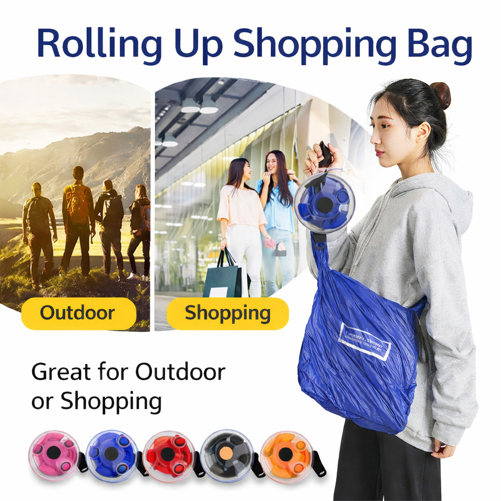 Roll Up Shopping Bag กระเป๋าพับ กระเป๋าเดินทางแบบพับได้ กระเป๋าช้อปปิ้งแบบพับได้ Casual Eco Bag牵引绳
