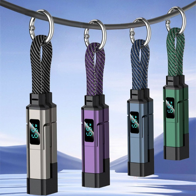 Elough 20 ซม.PD65W 4 in 1 จอแสดงผลดิจิตอล Super Fast Charging พวงกุญแจสายเคเบิลข้อมูลอัจฉริยะสั้น USB/Type C ถึง Type C สายชาร์จสําหรับโทรศัพท์มือถือ