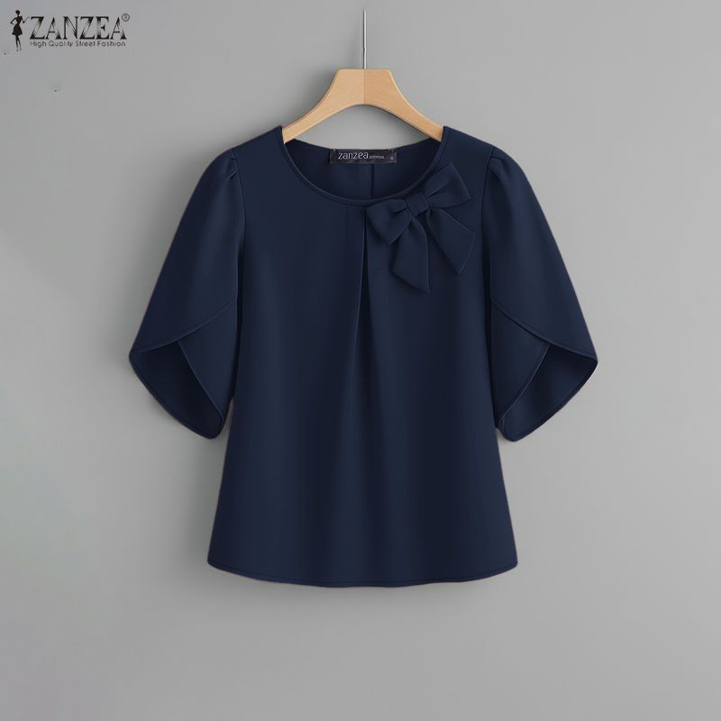 ZANZEA เสื้อผ้าสำหรับผู้หญิงสไตล์เกาหลี แบบเสื้อคอกระดุมแขนโบว์ตกแต่ง ราคา ถูกที่สุด ดีลบีเคเค แกลเลอรีภาพที่ 4