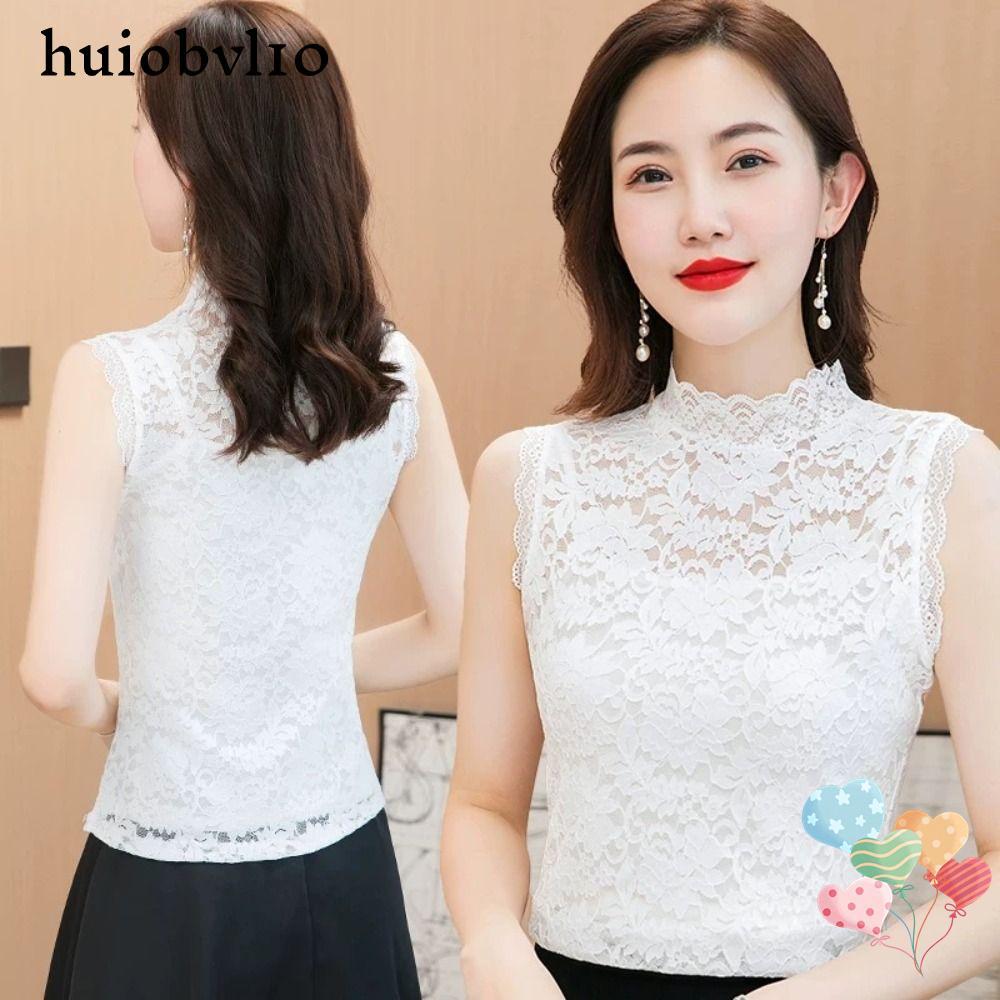 Huiobvl10 เสื้อกล้ามดอกไม้,ยืดหยุ่นL-3XLเสื้อลูกไม้,Elegantสีดําสีขาวครึ่งคอสูงRose Camisoleผู้หญิงหญิง