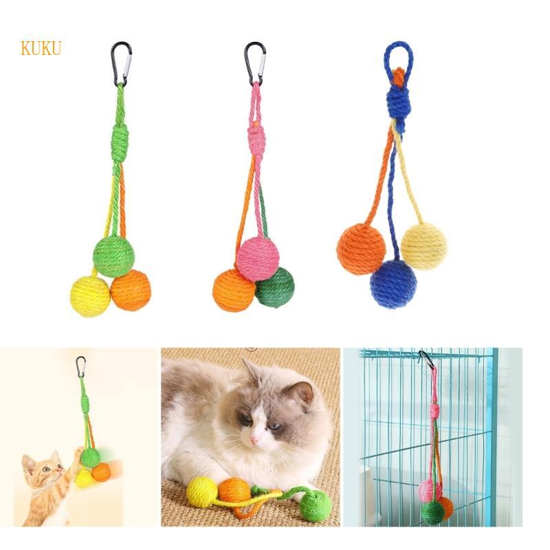 KU* Cats Sisal Rope Sphere Toy สําหรับ Scratch และการออกกําลังกาย Teething Sphere Chew ของเล่น