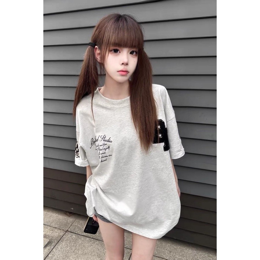 Li Pampers American High-End Heavy Industry ปักเสื้อยืดแขนสั้นหญิง Street We