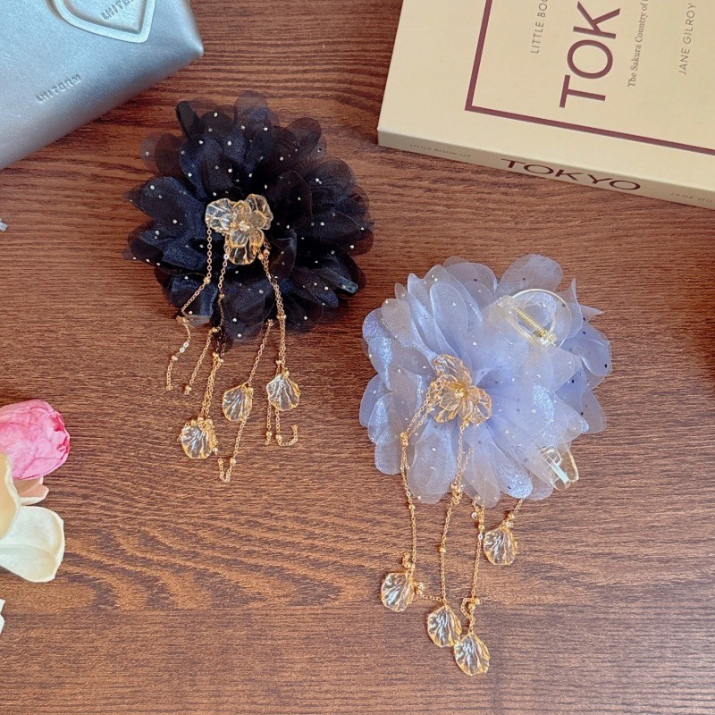 กิ๊บติดผมตาข่ายพู่แฟชั่นเกาหลีสำหรับผู้หญิง ตกแต่งด้านหลังศีรษะอย่างสวยงาม - รูปที่ 6