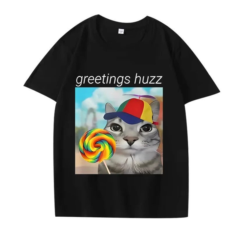 COD新款เสื้อยืดคอกลมลําลองพร้อมคําอวยพร Huzz พิมพ์เสื้อยืดผู้ชายผู้หญิงขนาดใหญ่ผ้าฝ้าย 100% แขนสั้นฤดู