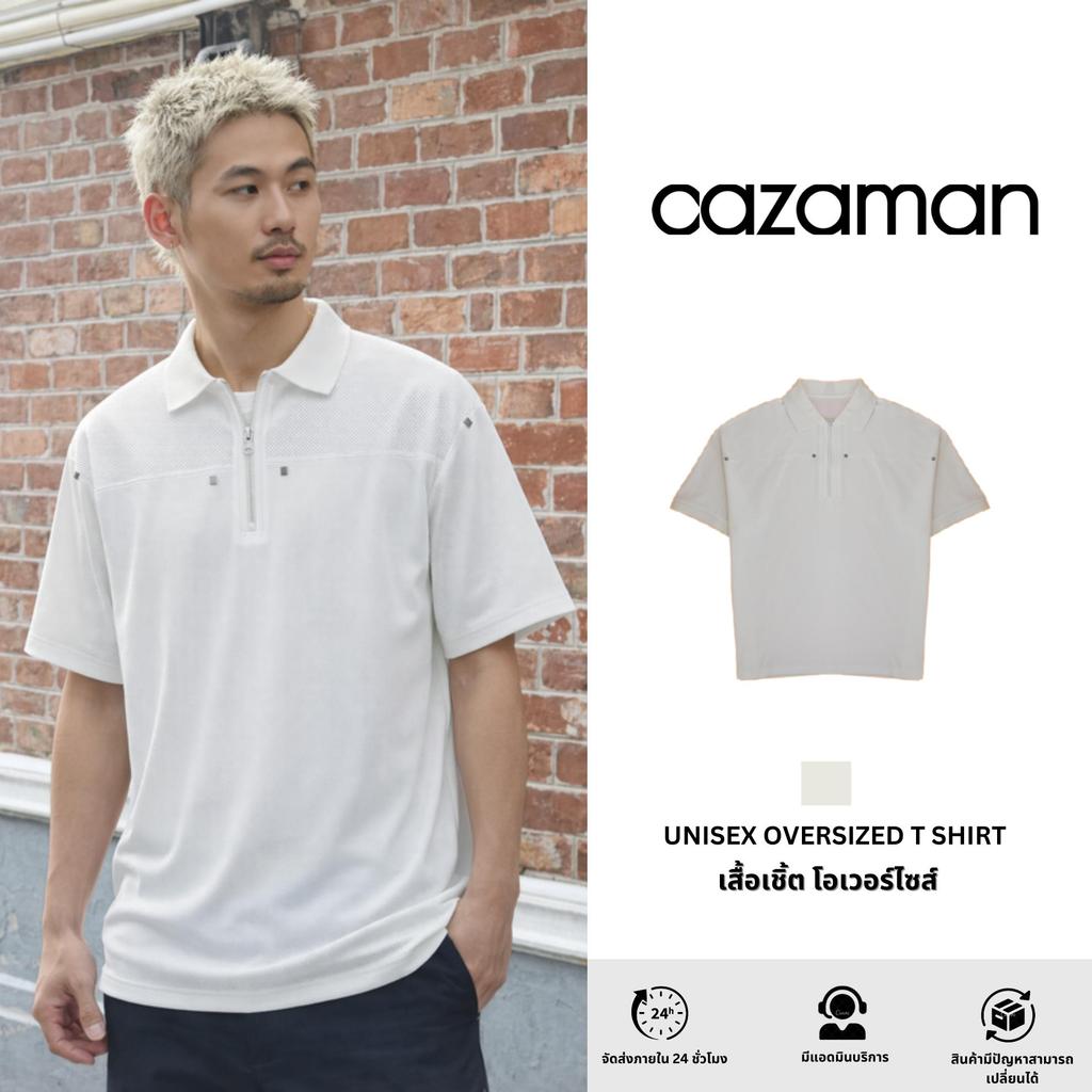 CAZAMAN เสื้อเชิ้ต OVERSIZE เสื้อเชิ้ต เสื้อเชิ้ตสำหรับผู้ชาย แขนสั้น ติดกระดุมหน้า Y261202