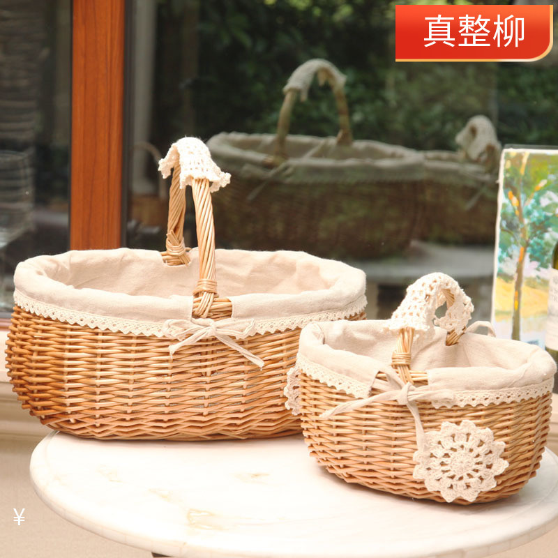 Spot Goods#Rattan Storage Basket Shopping Basket Small Flower Basket Gift Basket Willow Woven Fruit 