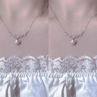 สร้อยคอจี้ซากุระ ประดับมุก (ไม่ลอกไม่ดำ) สไตล์เกาหลี ลุคคุณหนู ของขวัญวาเลนไทน์ สร้อยคอผู้หญิง