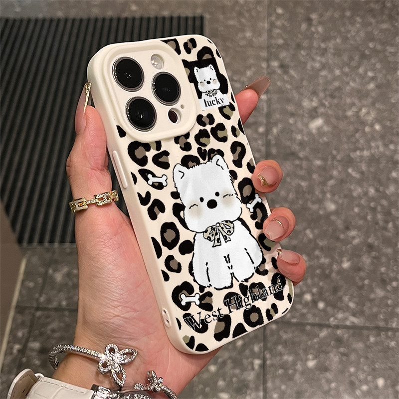เสือดาวพิมพ์สุนัขสีขาวสําหรับ iPhone 1715promax เคสโทรศัพท์จีบ 11 13 12 soft xr ชุด 8P