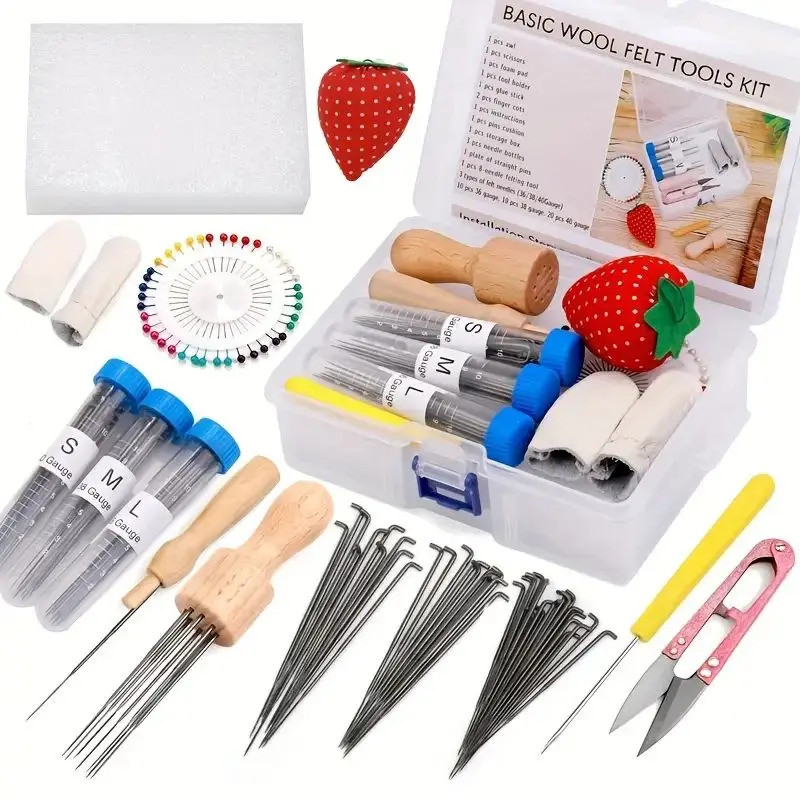 52PCS Set Felting Needles Kit Wool Needle Felting Supplies With 8-Needle Felting Tool Sewing Pinsn F
