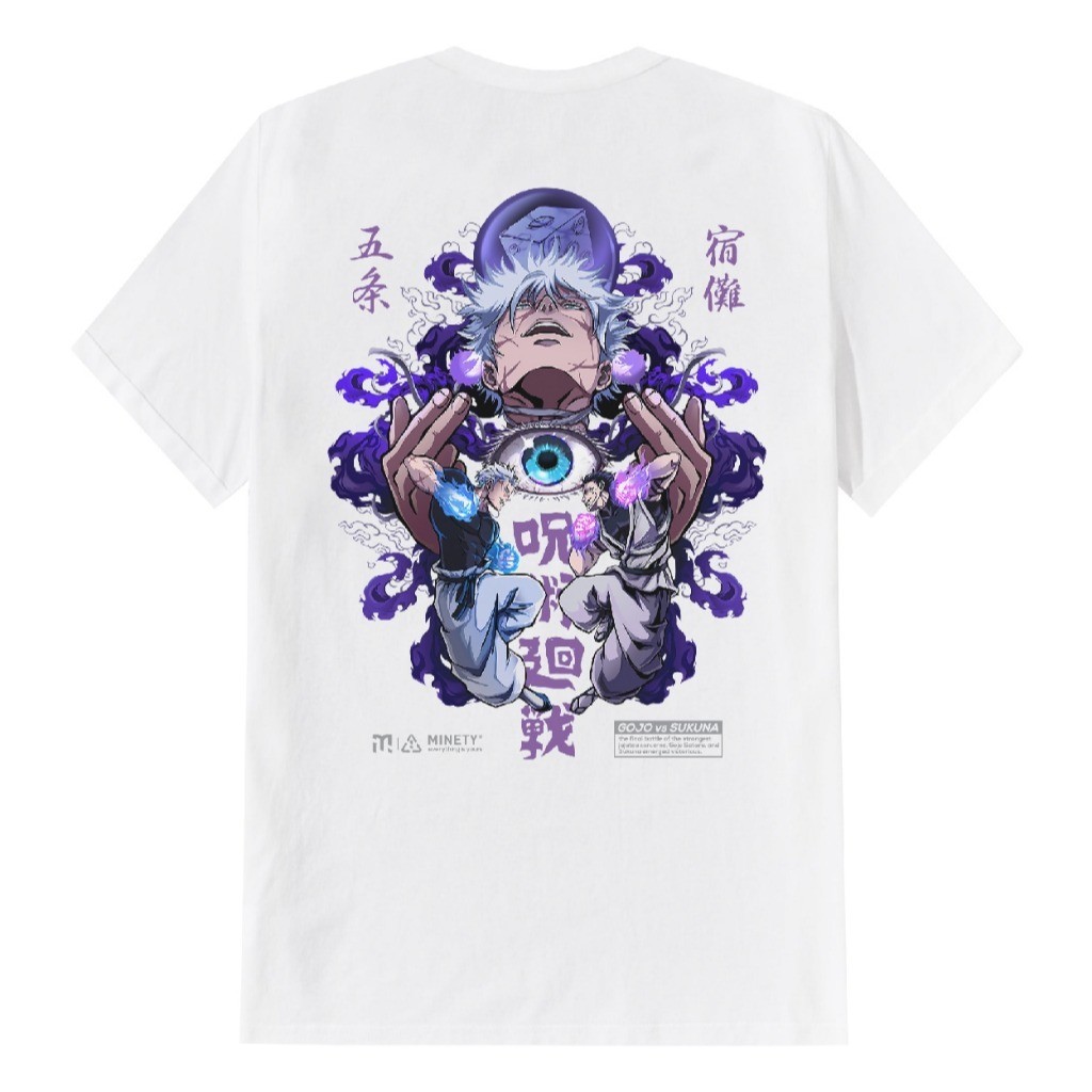 Oversized Black T-Shirt with JJK Gojo vs Sukuna Battle Print, Ready to Ship