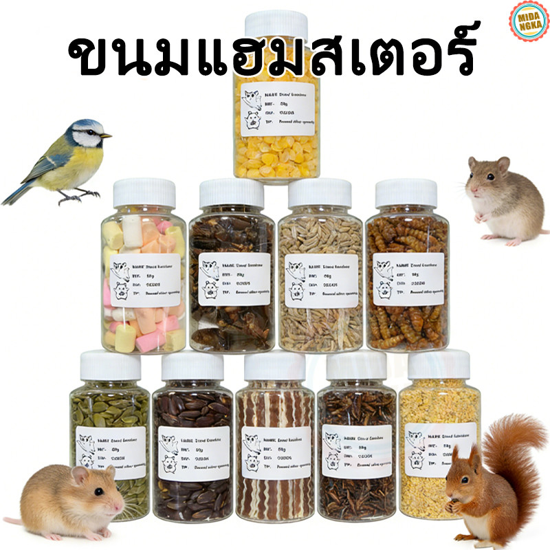ขนมสำหรับหนู อาหารนก อาหารนกแก้ว ข้าวโอ๊ต 50 กรัม ขนมขบเคี้ยว 16 ชนิดอาหารนกแก้ว และ สัตว์ฟันแทะ