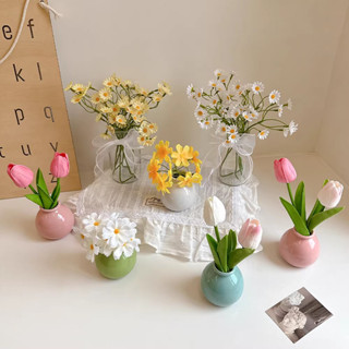 Ins แจกันดอกไม้ เซรามิค แจกันดอกไม้ไฮโดรโปนิก เรียบง่าย ตกแต…