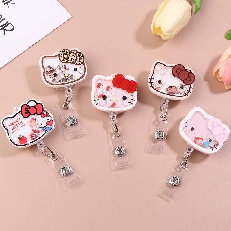 <zhuliye123> Kawaii Shake Hello Kitty Scalable Badge Reel ผู้ถือ Sanrio KT แมวพยาบาลหมอนักเรียนชื่อแ
