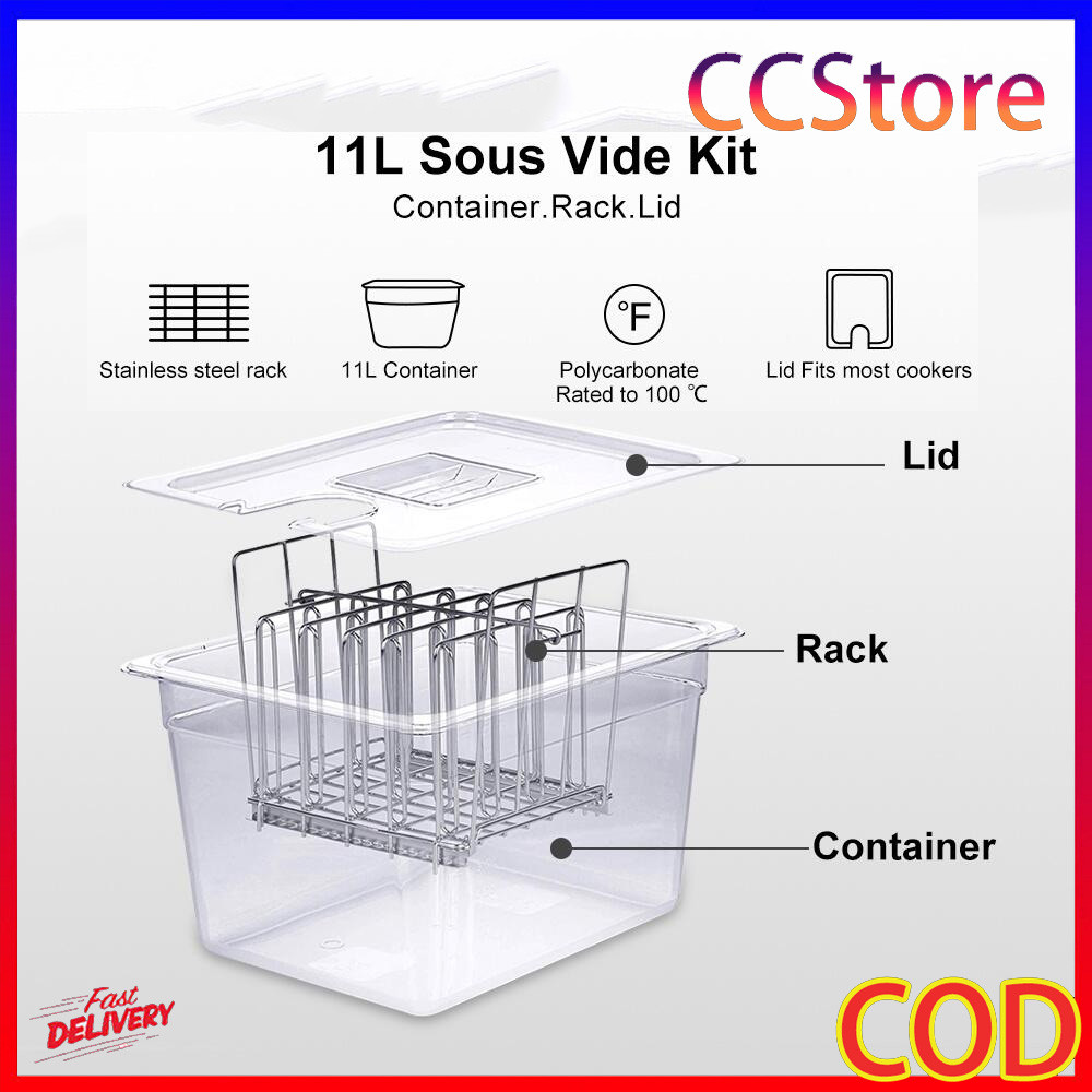อ่างซูวี พร้อมฝาปิดขนาด 11 ลิตร ตะแกรงสแตนเลส Sous vide ชั้นยึดจับสเเตนเลส Sous Vide Cooker 11L Container and Rack