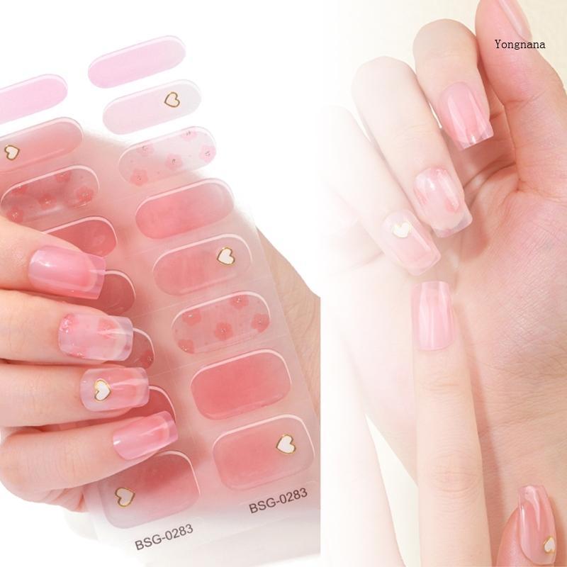CH * 16 ชิ้น Semi Cured Gel Strips กาว Full Wrap Gel Nail Art สติกเกอร์
