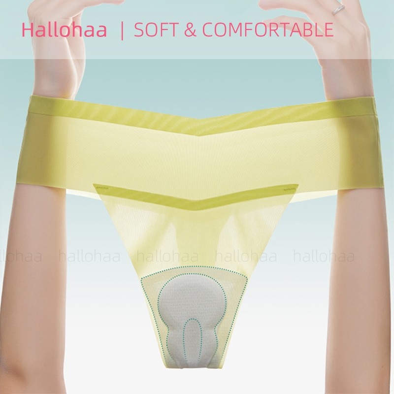Hallohaa Thong กางเกงชั้นในไร้ขอบผู้หญิง Y-line Zone มีฟองน้ํา หลีกเลี่ยงความอึดอัดใจ เพิ่มความมั่นใจ เหมาะสำหรับฟิตเนสและโยคะ กีฬา ออกกำลังกาย