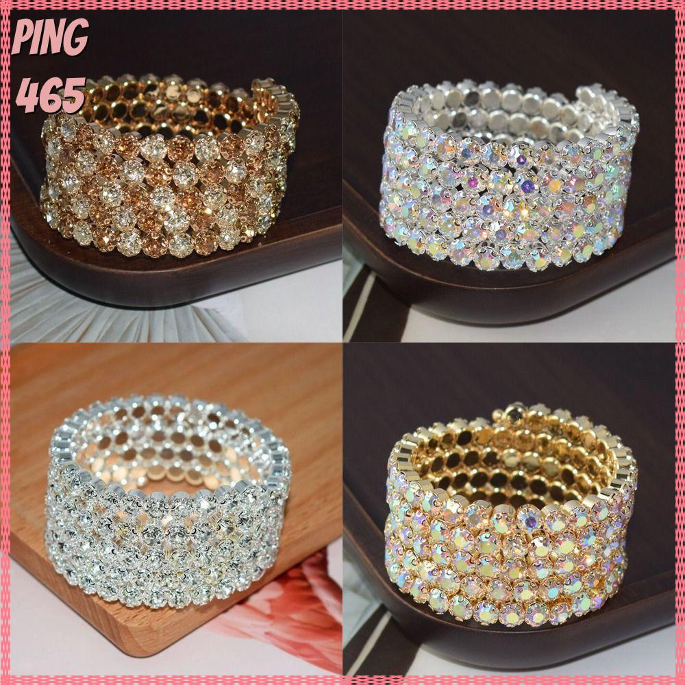 PINGD กำไลข้อมือเพชรซิทicone 5 แถวสำหรับเจ้าสาวและผู้หญิง