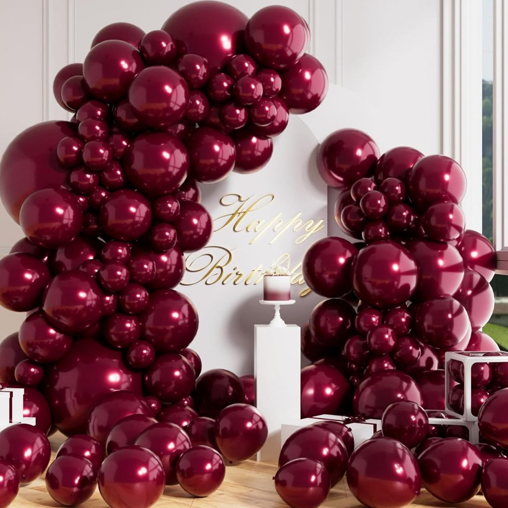 100 ชิ้น Dark Burgundy บอลลูน Garland 18 12 10 Globos 5 ขนาดที่แตกต่างกันไวน์แดง Latex บอลลูนวันเกิดงานแต่งงาน Baby Shower Party Decor