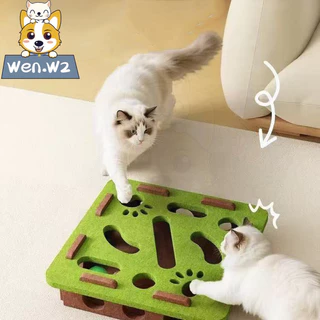 wen.W2 ของเล่นแมวฝึกสมอง 【ตัวช่วยแก้เหงา】 กล่องขนสัตว์ทนทาน พร้อมลูกบอล ช่วยให้แมวออกกำลังกาย