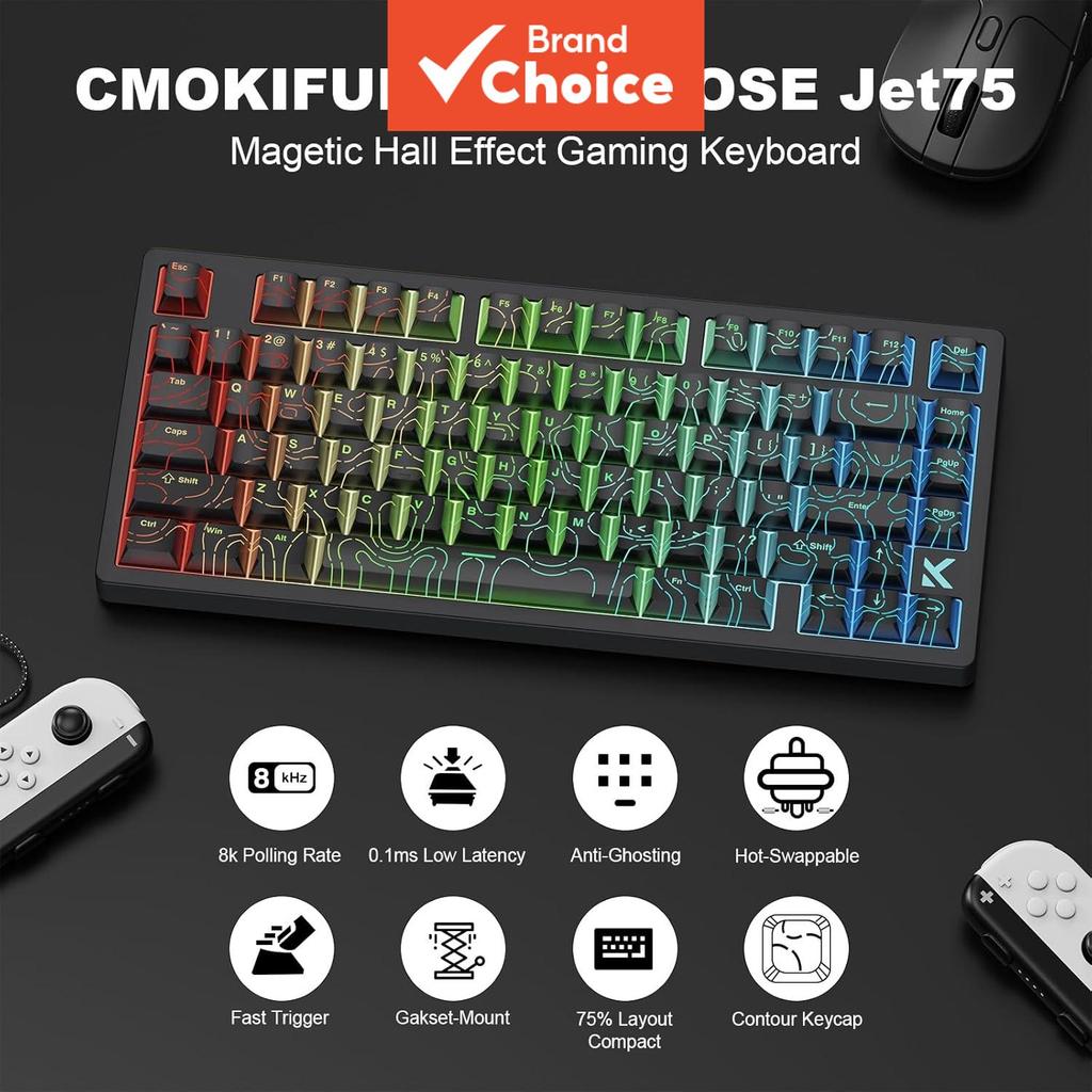 คีย์บอร์ดแมคคานิคอล Mchose Jet75 สวิตช์แม่เหล็กแบบต่อสาย คีย์แคป Topographic แบบ Gasket สวิตช์เปลี่ย