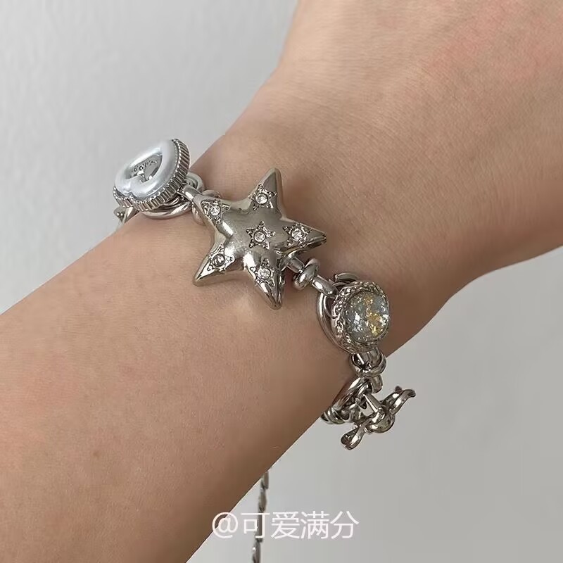 [miaom] {miaom} Heavy Industry Star Heart Button Bracelet Korean Light Luxury Metallic Light Luxury 