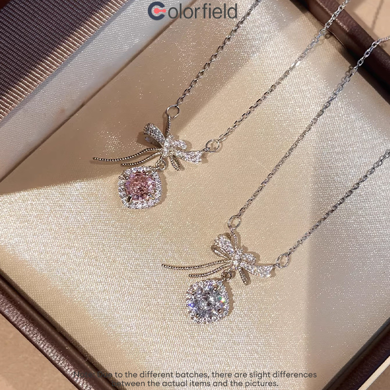 Colorfield สร้อยคอจี้รูปน้ำตาลทรงสี่เหลี่ยม ดีไซน์โบว์ไม่สม่ำเสมอ ระยิบระยับ หรูหรา เหมาะสำหรับผู้หญิง-COD💖 - รูปที่ 4
