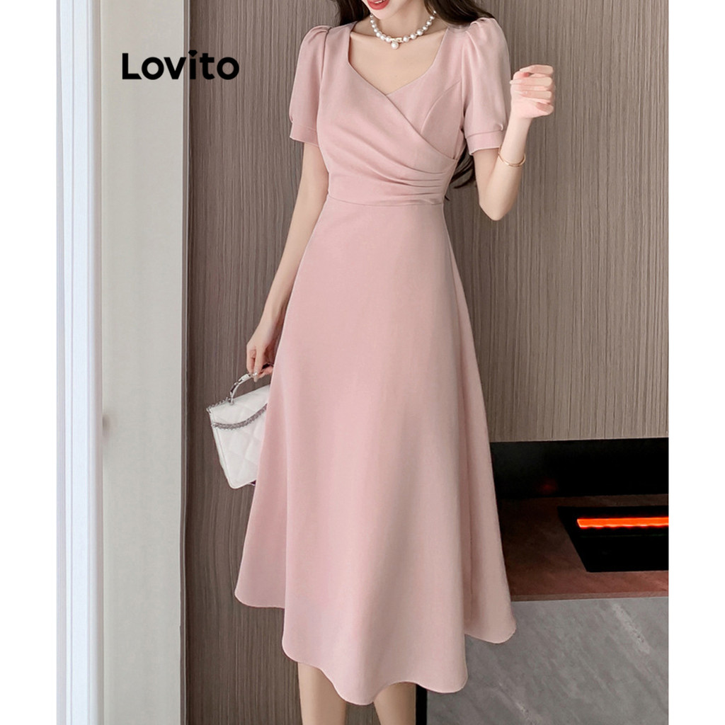 Lovito ชุดเดรสหรูหราชุดเดรสแขนพัฟห่อธรรมดาสําหรับผู้หญิง L77ED262 (หลากสี) - รูปที่ 2