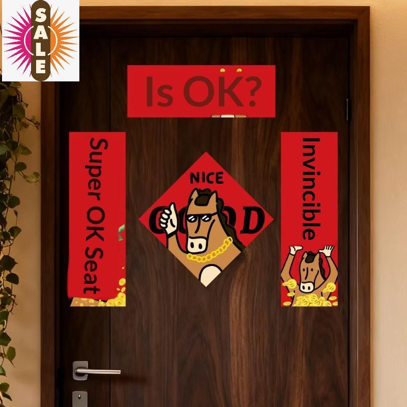 Ap OK Horse Couplets เทศกาลฤดูใบไม้ผลิ Couplets เทศกาลฤดูใบไม้ผลิ ตกแต่ง การ์ตูน ความคิดสร้างสรรค์ ต