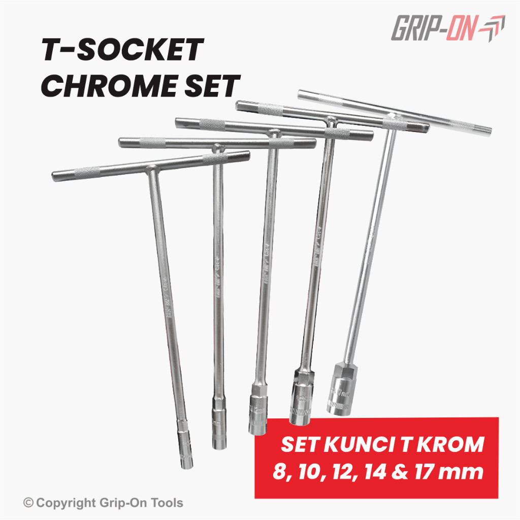 GILISHOP Grip-On Chrome T-Socket Bundling Package Set 5 ชิ้น 8 10 12 14 17 MM / T Socket Chrome Set 