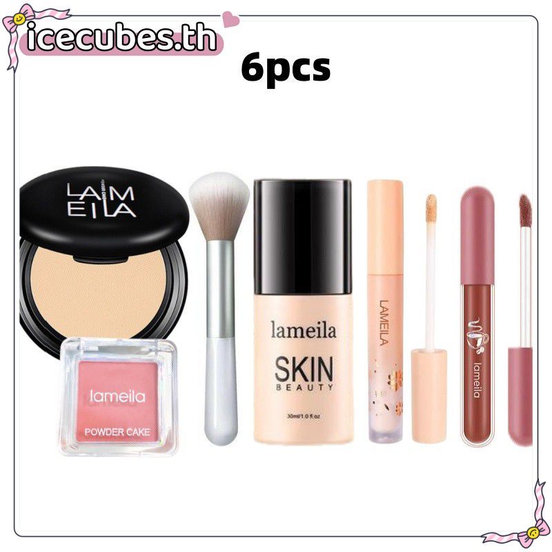 6PCS LAMEILA Novice Cosmetics Set Powder Blusher+Matte Powder+คอนซีลเลอร์+ลิปสติก