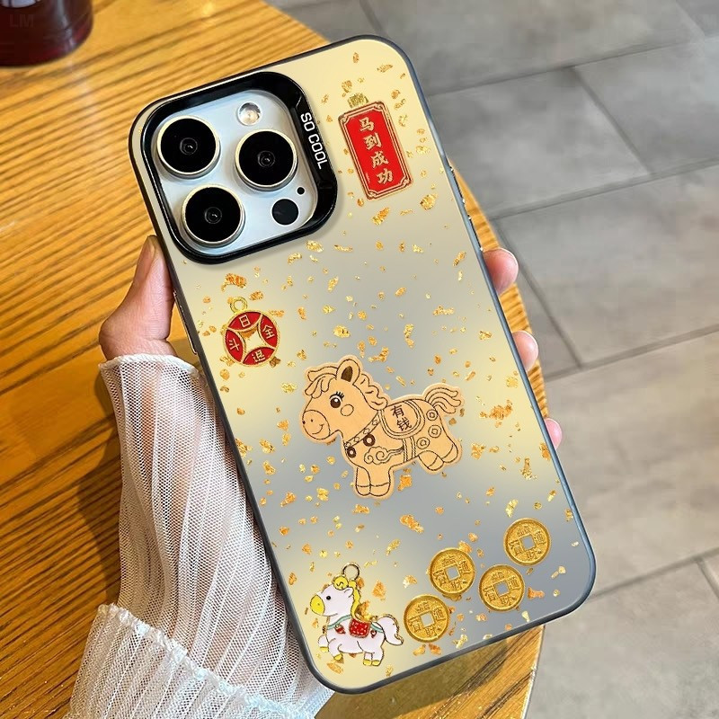 Hard Shell TPUเคสโทรศัพท์ทนทานทองฟอยล์InsทองแดงเหรียญQม้าเหมาะสําหรับiPhone 17PROMAX 14PROMAX 7/8PLU