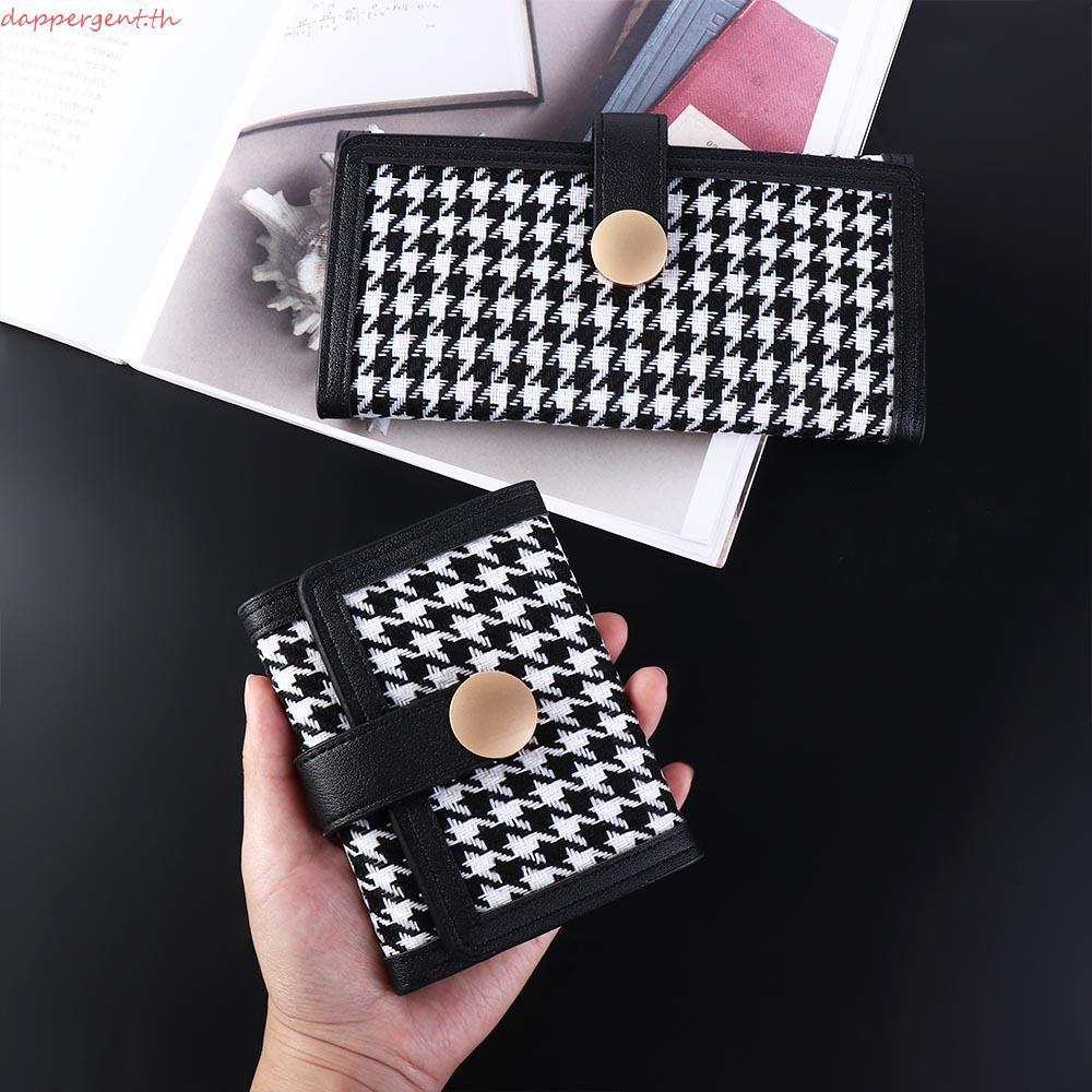 DAPPER กระเป๋าสตางค์ผู้หญิงแบบ Houndstooth ดีไซน์เกาหลี พียู-leather มีช่องใส่บัตรหลายใบและเหรียญ