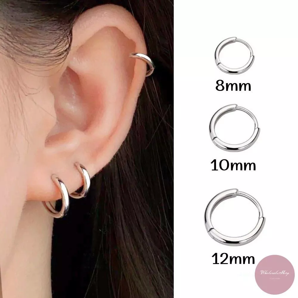 ต่างหูเงิน ทรงกลม 1 คู่ หนา 2 mm. ขนาด 8 / 10 / 12 mm. แบบยูนิเซ็กส์ ใส่ได้ทั้งญ/ช สไตลมินิมอล เกาหลีเกาใจ เครื่องประดับ