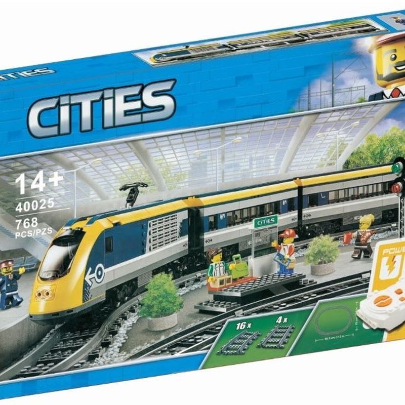 เข้ากันได้กับเลโก้ซิตี้การควบคุมระยะไกล60197ขนส่งผู้โดยสารรถไฟด่วนชุดรถไฟประกอบอาคารบล็อกของเล่นชาย4