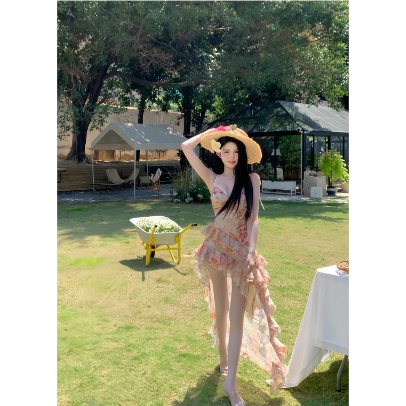 Xiang Swan er Vacation Style Sling Dress Women 2026 Spring New Style Ruffled Floral Skirt Chiffon Sk
