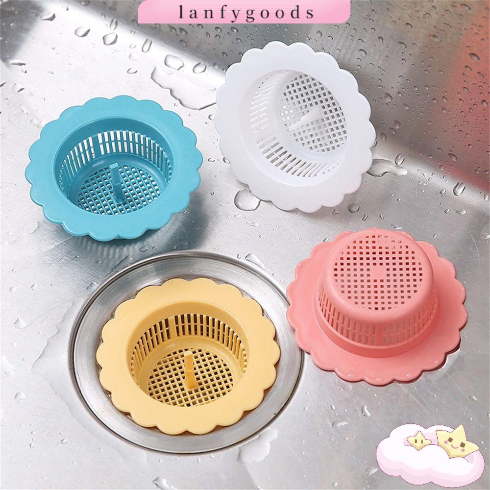 LANFYGOODS ที่กรองท่อระบายน้ําอ่างล้างจาน, ตัวกรองรูด้ามจับทรงกระบอกรูปดอกไม้, อ่างอาบน้ํากรองพื้น PP ที่ใช้งานได้จริง