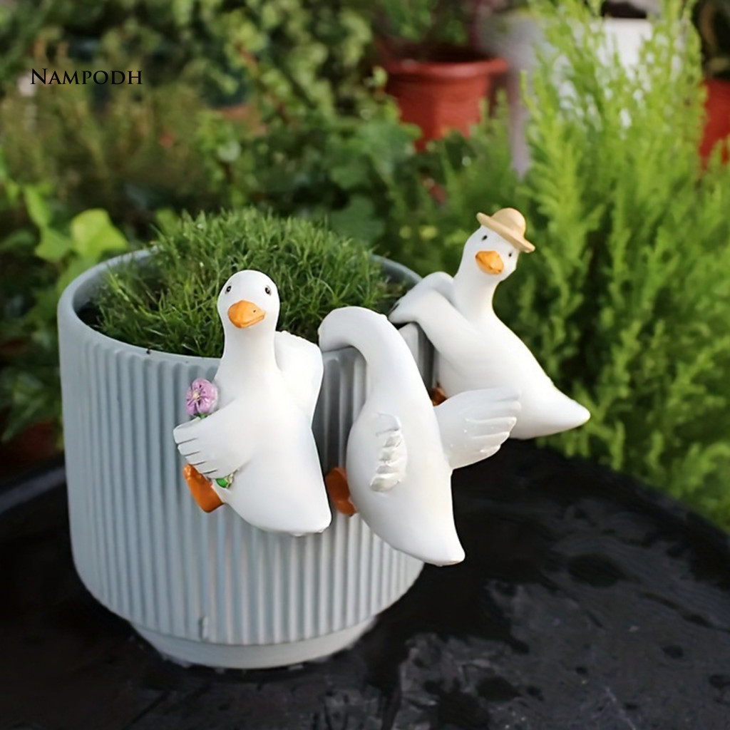 Roeaceh Farmhouse ตุ๊กตาเป็ด Rustic Farmhouse Decor 3 ชิ้นเป็ดจี้เรซิ่น Figurines แขวนกระถางดอกไม้กล