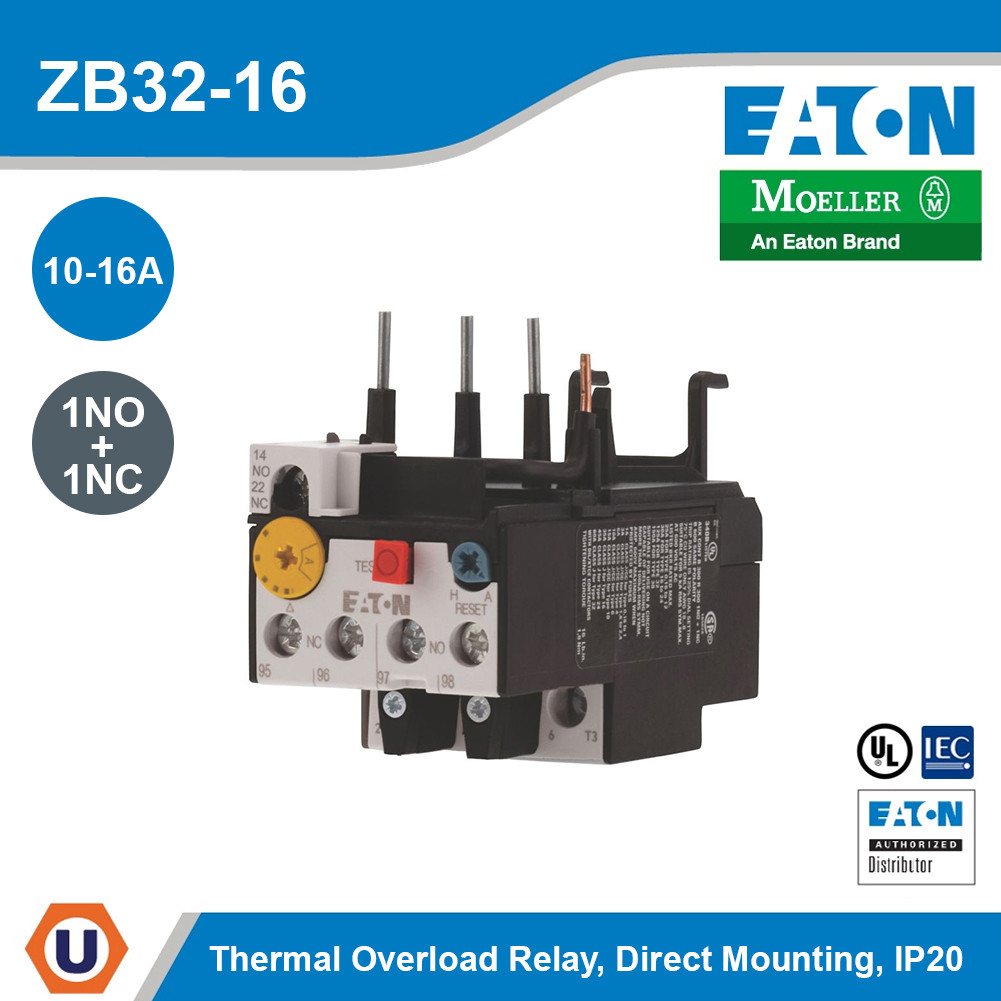 EATON Overload Relay ZB32 10-16A 1NO 1NC Direct mounting IP20 | ZB32-16 | Ucanbuys