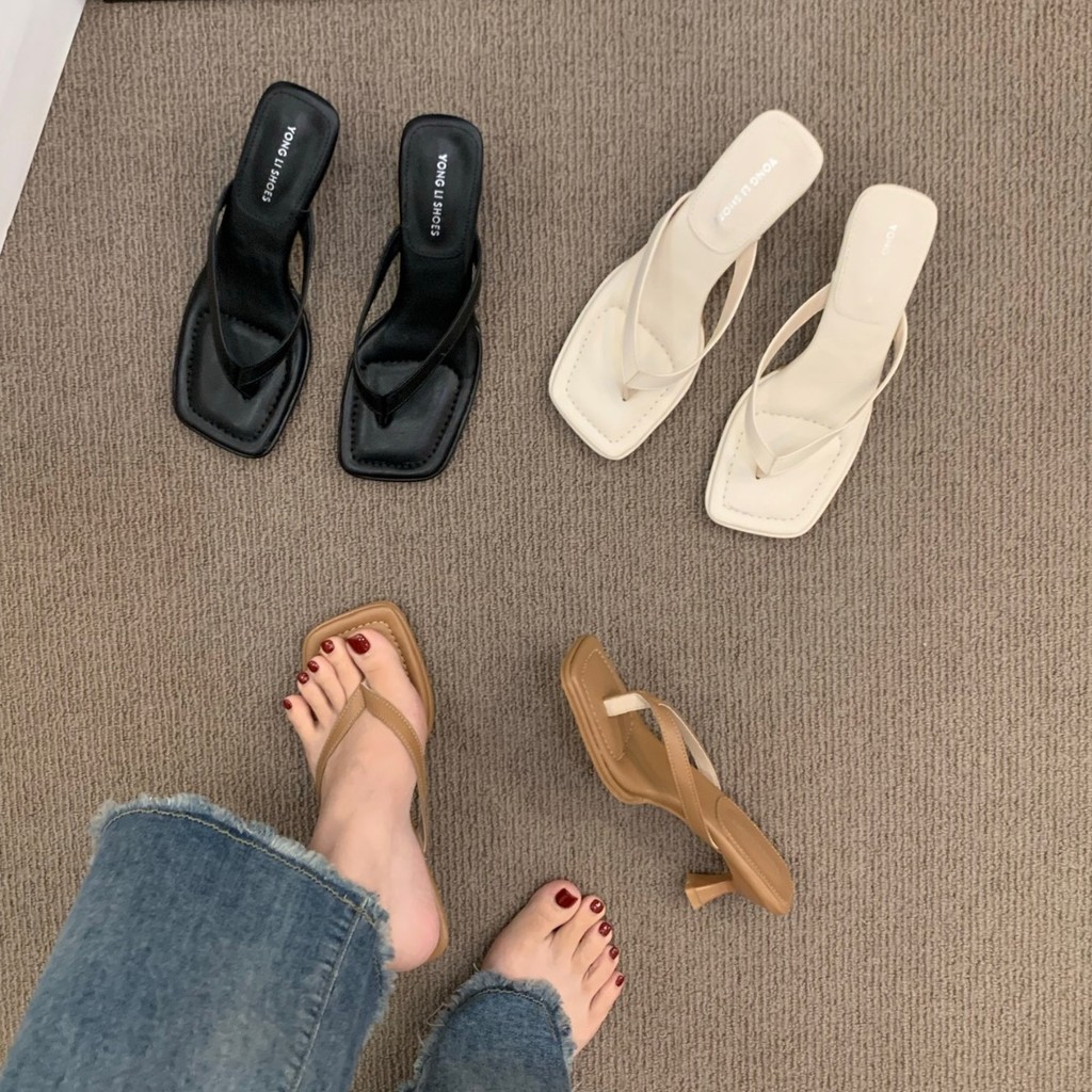 รองเท้าส้นสูงแฟชั่น ซัพพอทนุ่ม  หูหนีบ สีพื้น ส้นสูง 1 นิ้ว นุ่มใส่สบาย ไซส์ 35-42