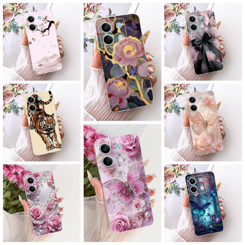 ฝาครอบใสสําหรับ Redmi หมายเหตุ 13 5G กรณีแมวน่ารักแฟชั่นผีเสื้อตลกทาสีปลอก 2312DRAABI 2312DRAABG