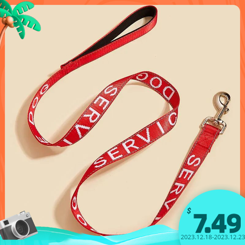 2.5*120cm Service Dog Leash with Neoprene Handle, Animal Support, Embroidery Letter, Reflective Dog 