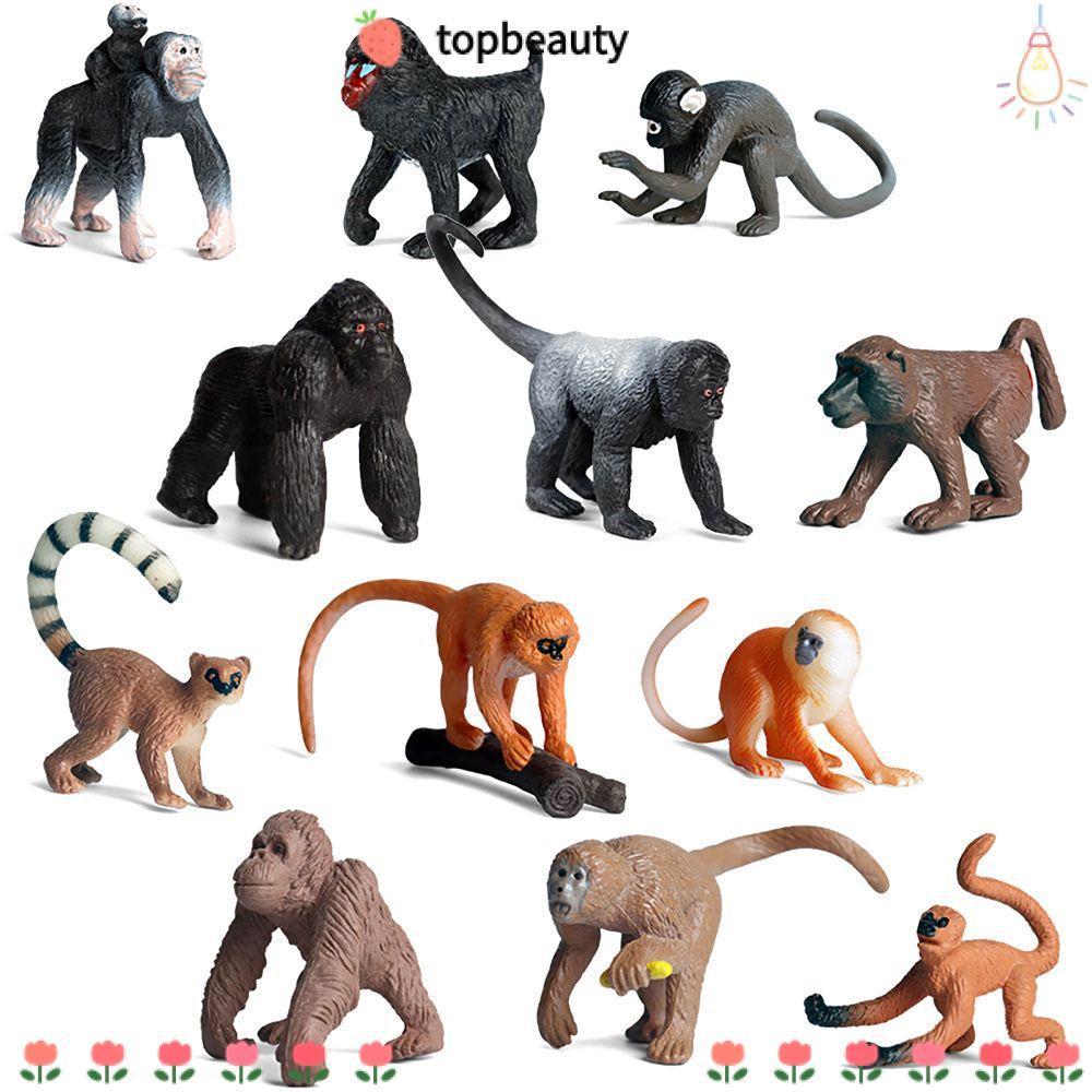 TOPBEAUTY 6PCS Orangutans Figurine ของขวัญวิทยาศาสตร์ของเล่นเพื่อการศึกษาจําลอง Gibbon Cubs