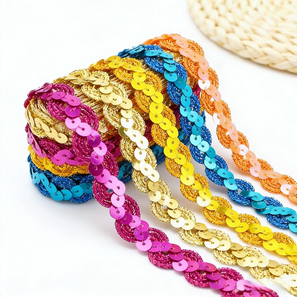 2Yards 15 มม.Sparkle เลื่อมลูกไม้ Trim ริบบิ้นสําหรับเครื่องแต่งกายปาร์ตี้