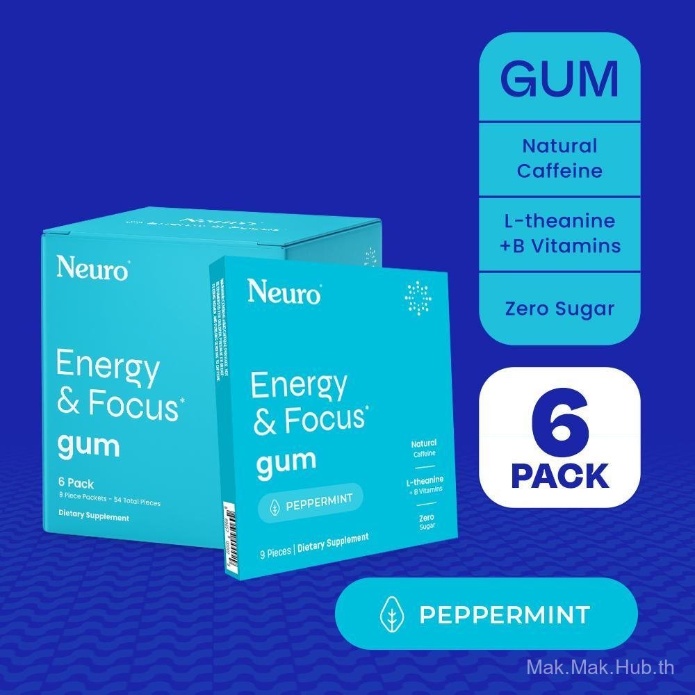 Neuro Energy Caffeine Gum/มิ้นต์สําหรับ Energy & Focus - ปราศจากน้ําตาลกับ L theanine, Caffeine, Vit