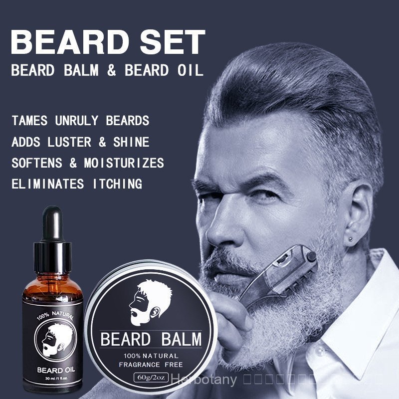 พร้อมสต็อก Beard Oil+Beard Cream Set พร้อมสต็อก Mens Beard Care Nourishing Softening Moisturizing So