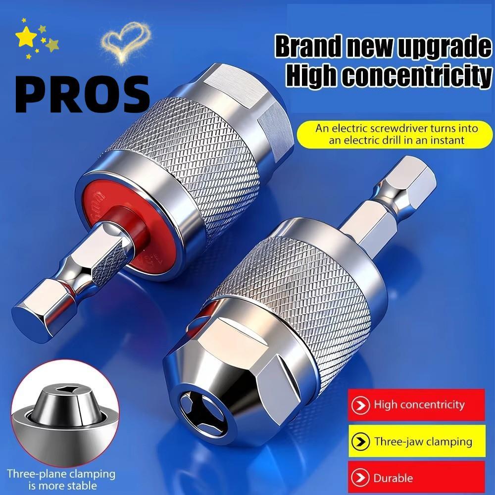 PROS อะแดปเตอร์หัวจับสว่าน, 1.5-6.5 มม. Self-Tightening Quick Change Chuck, ที่จับหกเหลี่ยม 1/4 นิ้ว Hex Shank 3-Jaw Chuck Home Repair